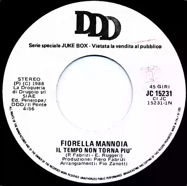 Fiorella Mannoia: Il Tempo Non Torna Più / Tu Non Mi Cucchi Più